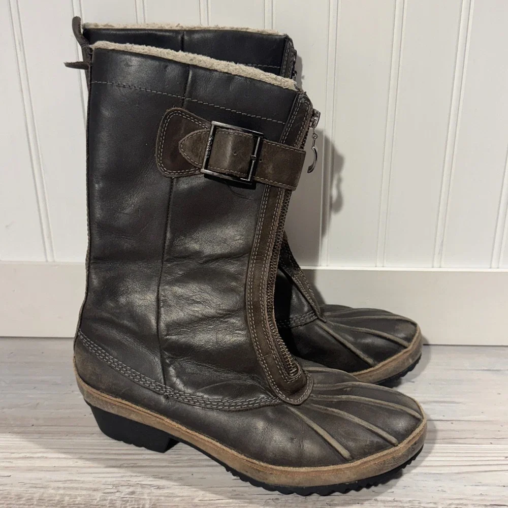 Sorel‎ Boots Women 7.5 Brown Leather Fancy Tall Winter Riding NL1765-201